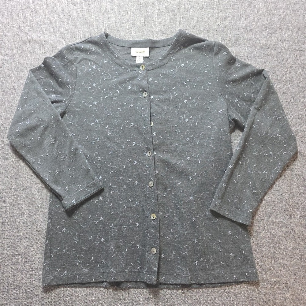Talbots Blouse Shirt Womens Button Medium Embroidered‎ Floral Long Sleeve